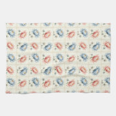 ピンクとブルーの花のモチーフ キッチンタオル (横)