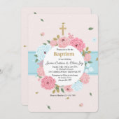 ピンクとブルーの花の招待状 招待状 (正面/裏面)