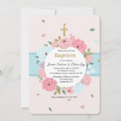 ピンクとブルーの花の招待状 招待状 (正面)