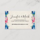 ピンクとブルーの花の枠ファンシーのサ結婚イト 名刺 (正面)