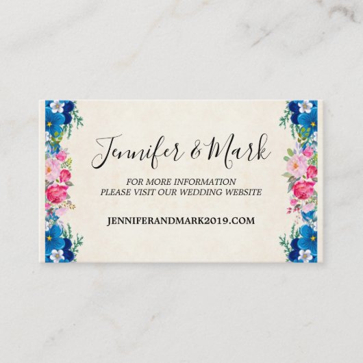 ピンクとブルーの花の枠ファンシーのサ結婚イト 名刺 (正面)