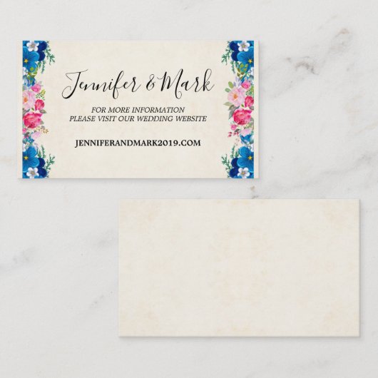 ピンクとブルーの花の枠ファンシーのサ結婚イト 名刺 (正面/裏面)