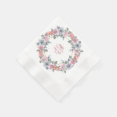 ピンクとブルーの花の水彩リース シャワーナプキン 縁ありカクテルナプキン (角)