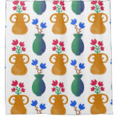 ピンクとブルーの花をポット シャワーカーテン (正面)