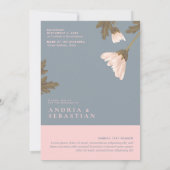 ピンクとブルーの花テーマ結婚式招待状 招待状 (裏面)