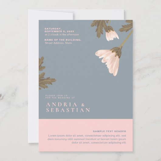 ピンクとブルーの花テーマ結婚式招待状 招待状 (裏面)