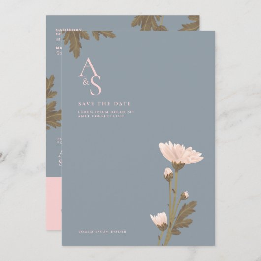 ピンクとブルーの花テーマ結婚式招待状 招待状 (正面/裏面)