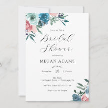 ピンクとブルーの花ブライダルシャワーの招待状