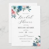 ピンクとブルーの花ブライダルシャワーの招待状 招待状 (正面/裏面)