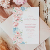 ピンクとブルーの花ブライダルシャワーへの招待 招待状