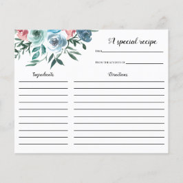 ピンクとブルーの花ブライダルシャワーレシピカード
