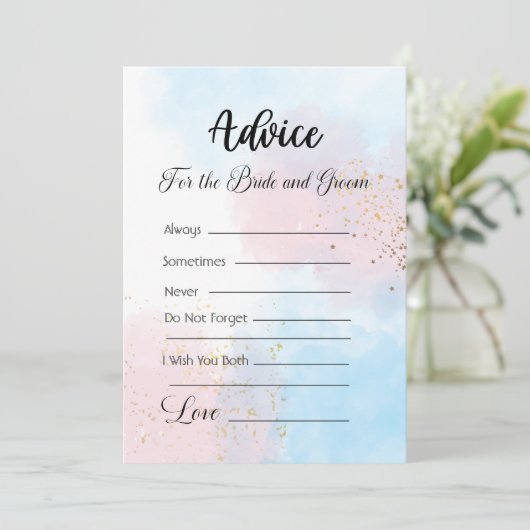 ピンクとブルーの花嫁と花婿のためのアドバイス 招待状 (スタンド正面)
