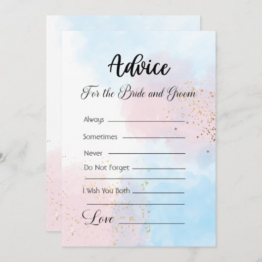 ピンクとブルーの花嫁と花婿のためのアドバイス 招待状 (正面/裏面)