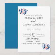 ピンクとブルーの花束の素朴な水彩画