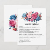 ピンクとブルーの花柄の結婚式ゲストカード詳細 エンクロージャーカード (正面/裏面)