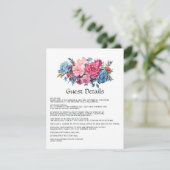 ピンクとブルーの花柄の結婚式ゲストカード詳細 エンクロージャーカード (スタンド正面)