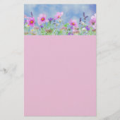 ピンクとブルーの花柄の縁取りの文房具 便箋 (正面)