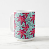 ピンクとブルーの花柄シームレスパターン コーヒーマグカップ (正面左)