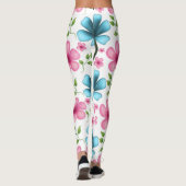 ピンクとブルーの花柄シームレスパターン レギンス (裏面)