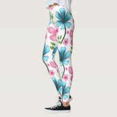 ピンクとブルーの花柄シームレスパターン レギンス (左)