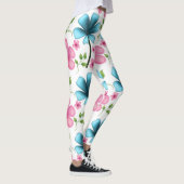 ピンクとブルーの花柄シームレスパターン レギンス (右)