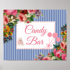 ピンクとブルーの花柄 キャンディーバー 結婚式 サイン ポスター