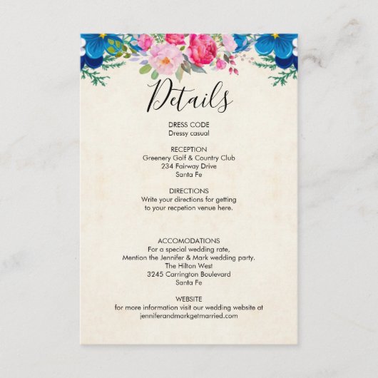 ピンクとブルーの花結婚の詳細囲い (正面)