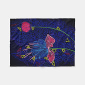 ピンクとブルーの花 フリースブランケット (正面(横))