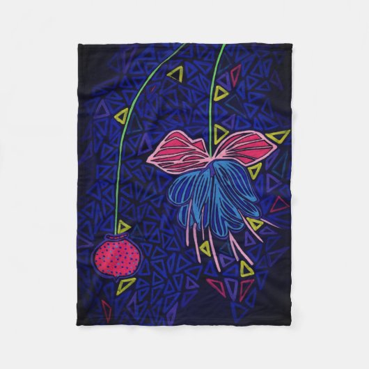 ピンクとブルーの花 フリースブランケット (正面)