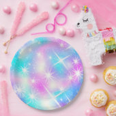 ピンクとブルーの虹色の輝き ペーパープレート (パーティー)