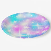 ピンクとブルーの虹色の輝き ペーパープレート (アングル)