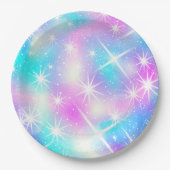 ピンクとブルーの虹色の輝き ペーパープレート (正面)