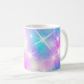 ピンクとブルーの虹色の輝くコーヒーマグ コーヒーマグカップ (正面右)