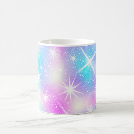 ピンクとブルーの虹色の輝くコーヒーマグ コーヒーマグカップ (中央)
