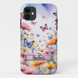 ピンクとブルーの蝶々 iPhone / iPad カバー