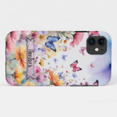 ピンクとブルーの蝶々 iPhone / iPad カバー (裏面(横))