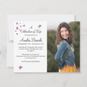 ピンクとブルーの蝶の写真 愛する記憶のカード 招待状 (正面)