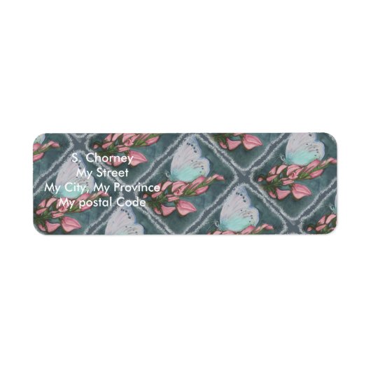 ピンクとブルーの蝶差出人住所 ラベル (正面)