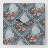 ピンクとブルーの蝶 スクエア壁時計 (正面)