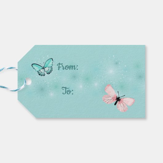 ピンクとブルーの蝶「愛と」 ギフトタグ (裏面横)