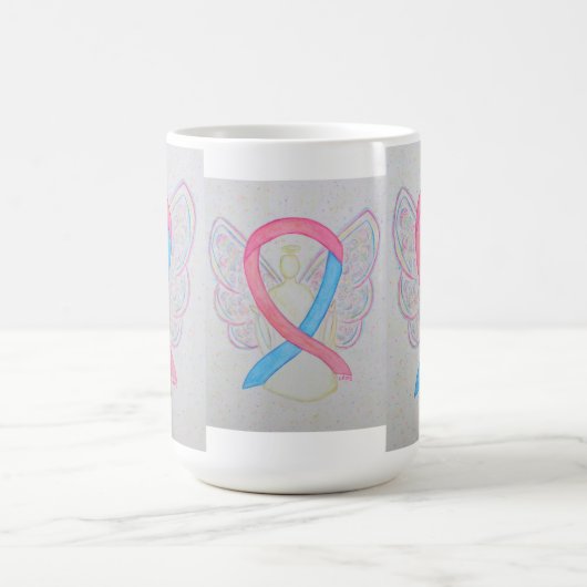 ピンクとブルーの認識度リボンエンジェルアートマグ コーヒーマグカップ (中央)