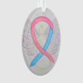 ピンクとブルーの認識度リボンエンジェルオーナメント オーナメント (正面)