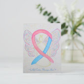 ピンクとブルーの認識度リボンエンジェルポストカード ポストカード (スタンド正面)