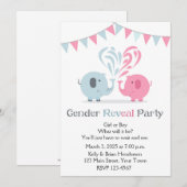 ピンクとブルーの象の性別発表招待状 招待状 (正面/裏面)