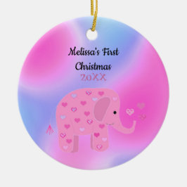 ピンクとブルーの象 赤ちゃんの初めてのクリスマス セラミックオーナメント