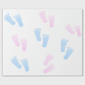 ピンクとブルーの赤ちゃんの足跡 性別発表パーティー ラッピングペーパー (フラット)