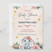 ピンクとブルーの赤モダンちゃんシャワー招待状 招待状 (正面)