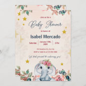 ピンクとブルーの赤モダンちゃんシャワー招待状 招待状 (正面/裏面)