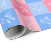 ピンクとブルーの足跡ベビー性別がパーティーを表示 ラッピングペーパー (ロールコーナー)