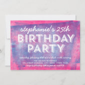 ピンクとブルーの転がインク任意の年齢の誕生日 招待状 (正面)